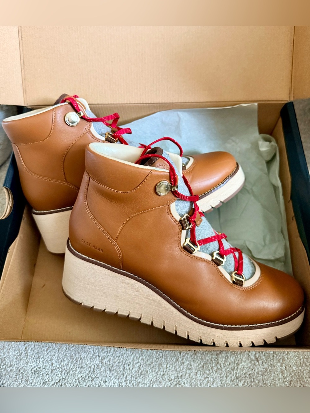 Cole Haan Zero Grand City Leather Wedge Boots,  Almost New, 10